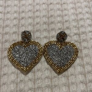 Beaded Heart Drop Earrings in Gold and Silver